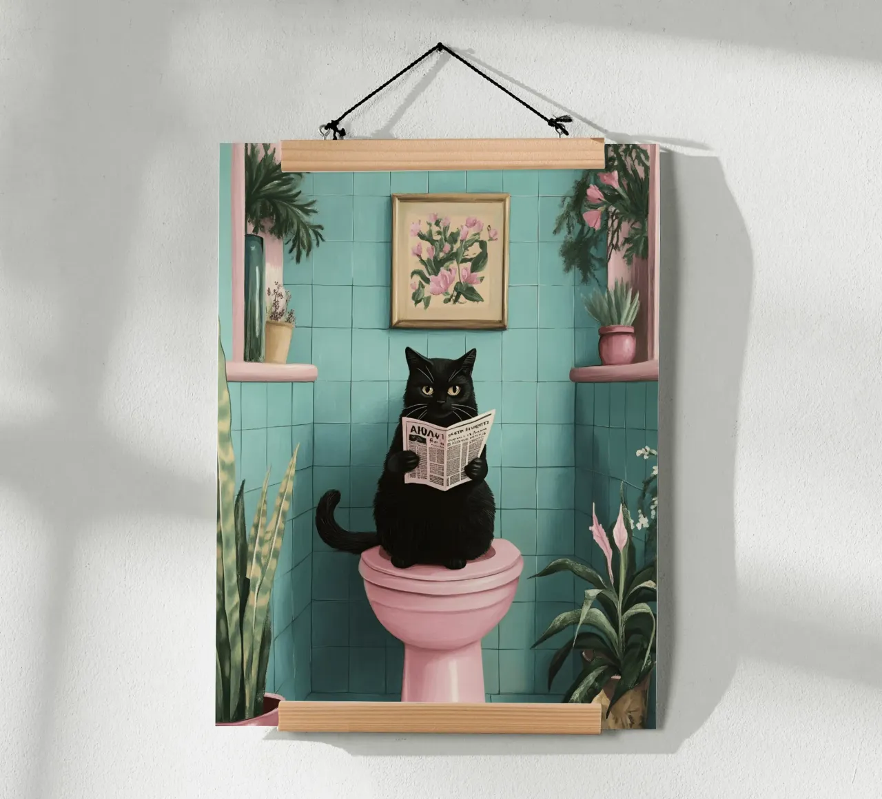 Cat On The Toilet poster with aluminum frame by catsforyou
