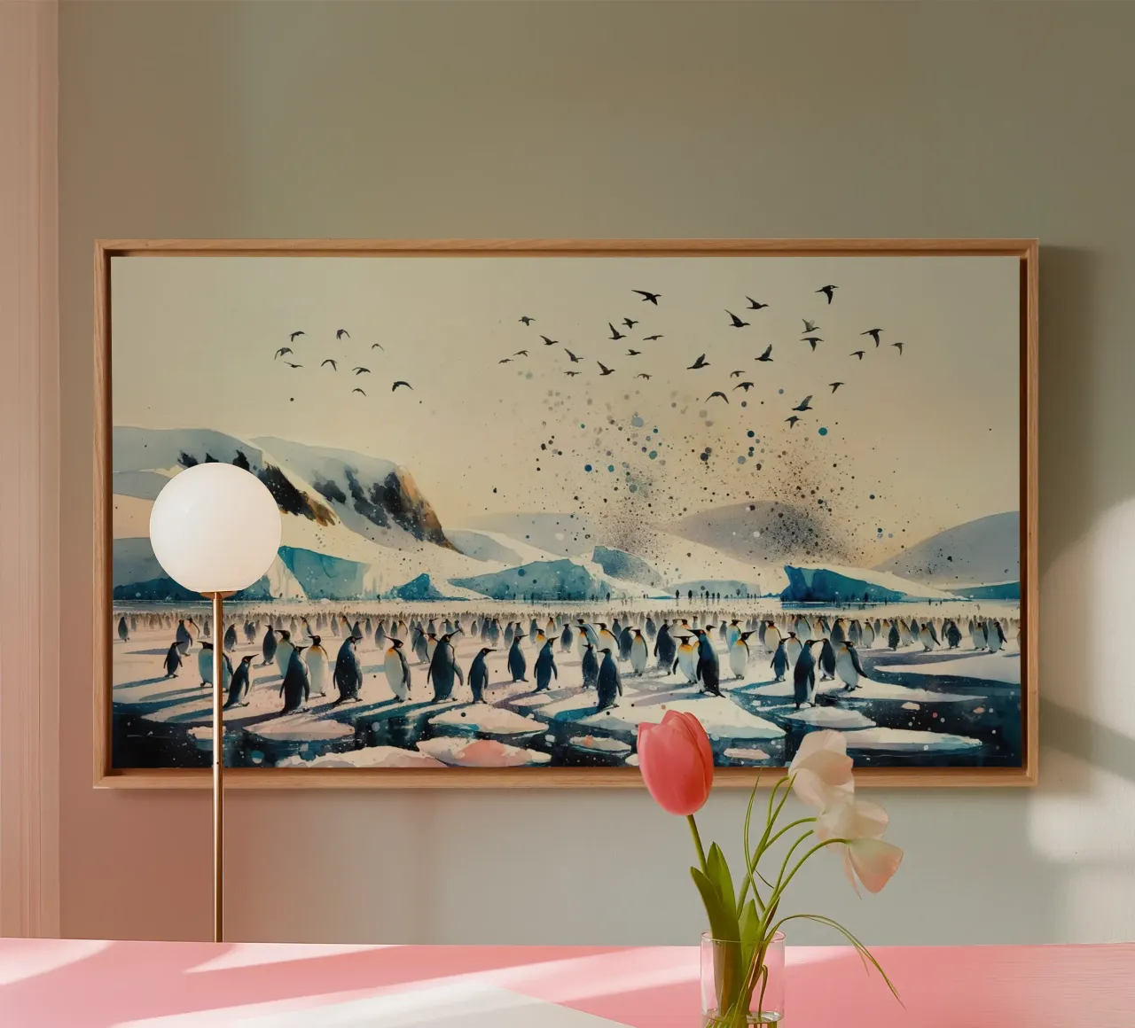 Der Weg der Pinguine in der antarktischen Weite Leinwand mit Schattenfugenrahmen von Chromatic Fusion Studio