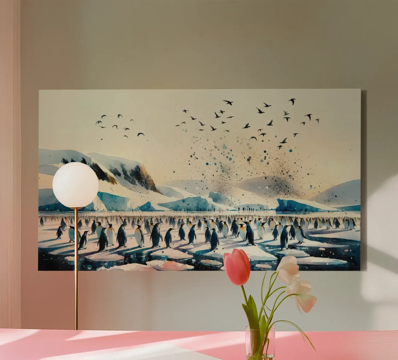 Der Weg der Pinguine in der antarktischen Weite Leinwand mit Schattenfugenrahmen von Chromatic Fusion Studio