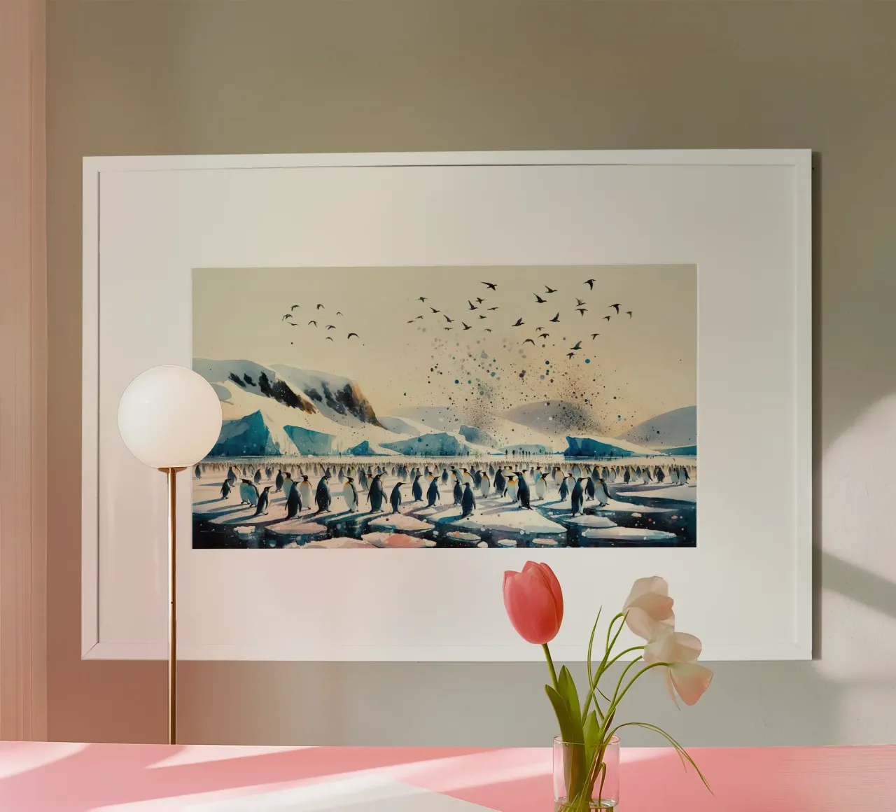 Der Weg der Pinguine in der antarktischen Weite Poster mit Aluminium Rahmen von Chromatic Fusion Studio