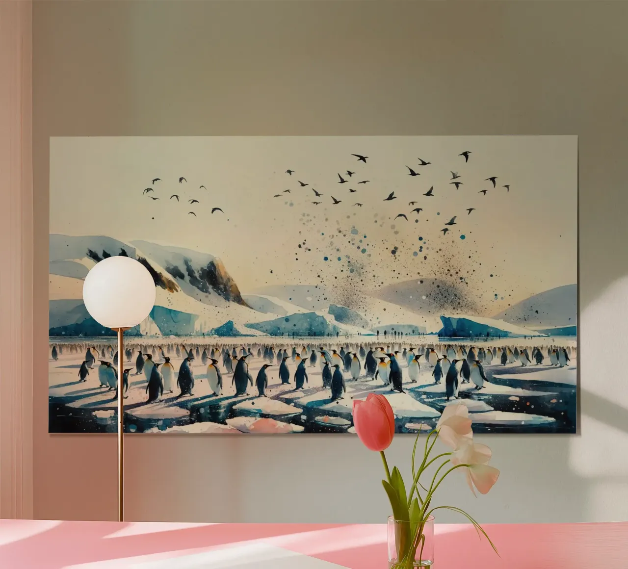Der Weg der Pinguine in der antarktischen Weite Poster mit Aluminium Rahmen von Chromatic Fusion Studio