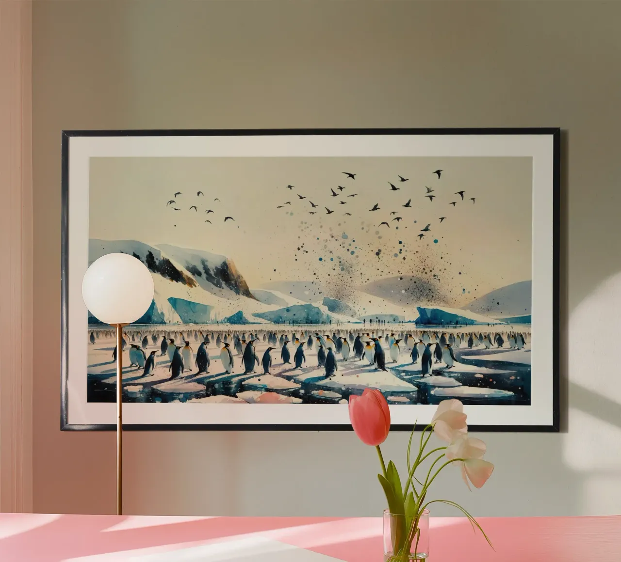 Der Weg der Pinguine in der antarktischen Weite Poster mit Aluminium Rahmen von Chromatic Fusion Studio