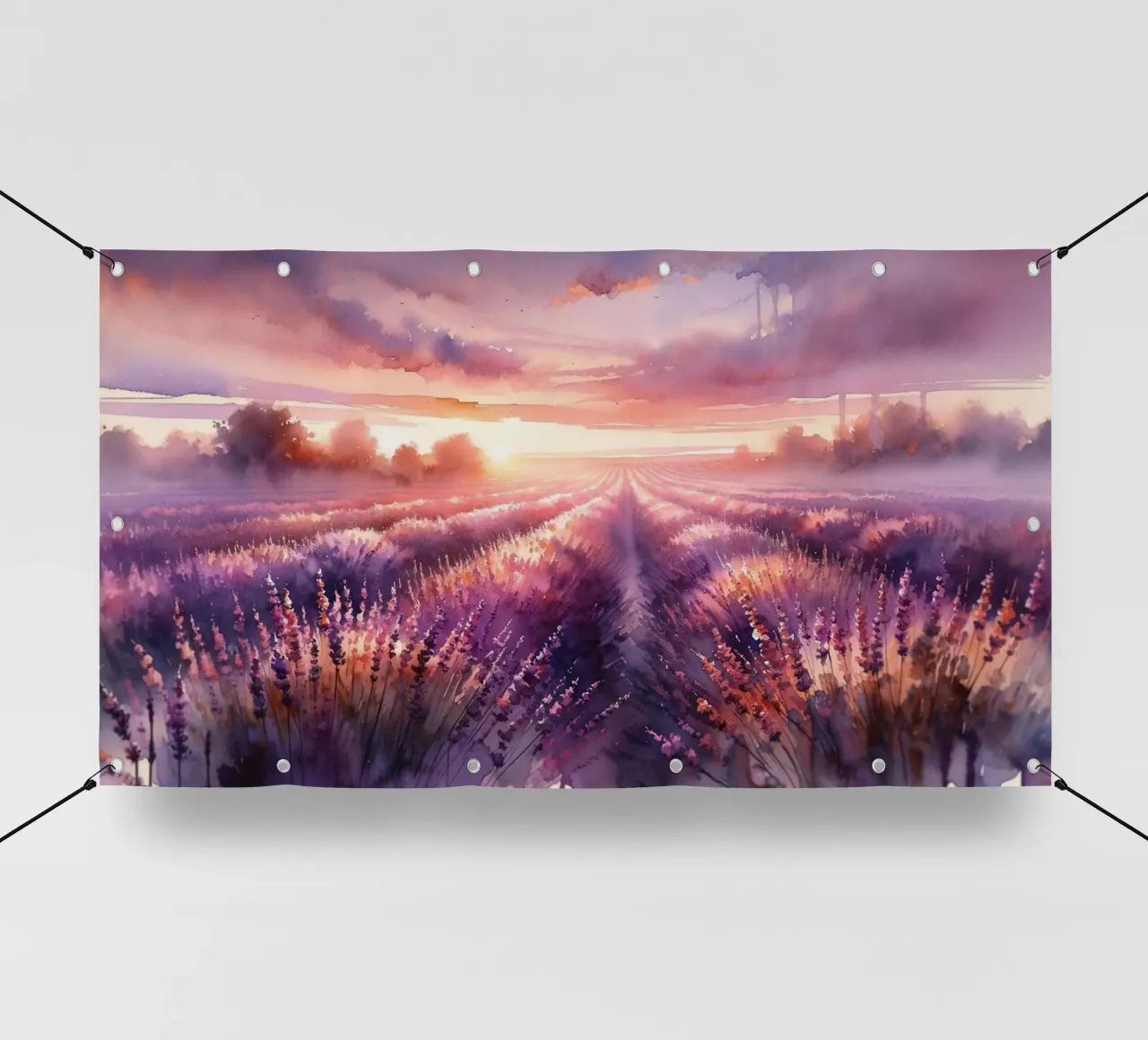 L'abbraccio dell'alba nei campi di lavanda telo in pvc da Chromatic Fusion Studio
