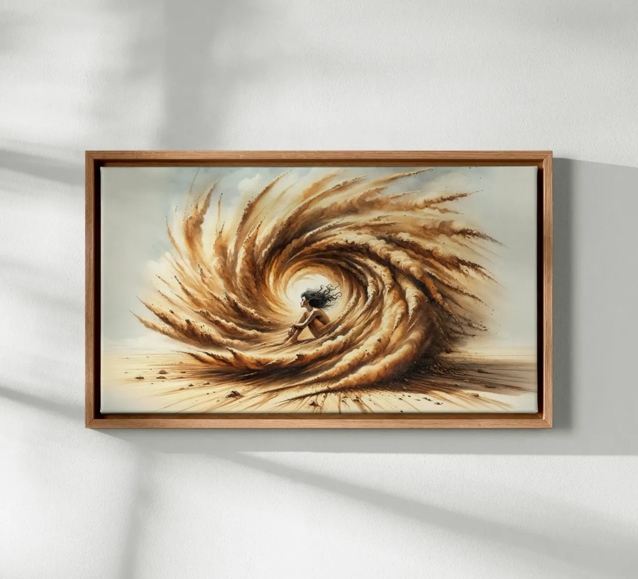 Die Umarmung des Wüstensturms Leinwand mit Schattenfugenrahmen von Chromatic Fusion Studio