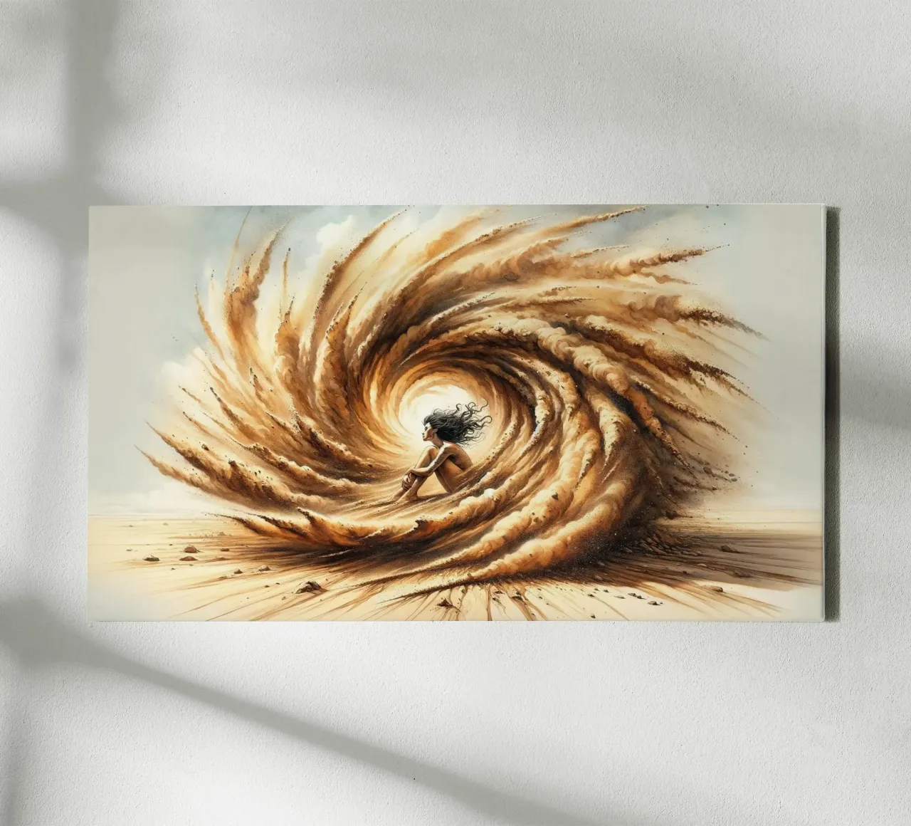 Die Umarmung des Wüstensturms Leinwand mit Schattenfugenrahmen von Chromatic Fusion Studio