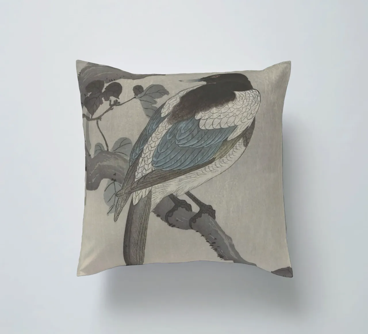 Magpie on tree branch - Ohara Koson decorative cushion by William Store