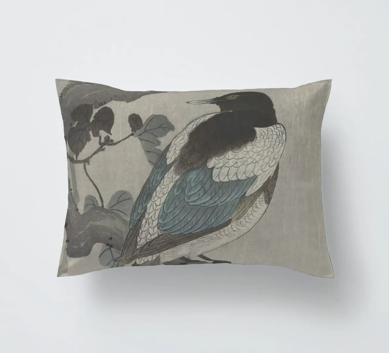 Magpie on tree branch - Ohara Koson decorative cushion by William Store