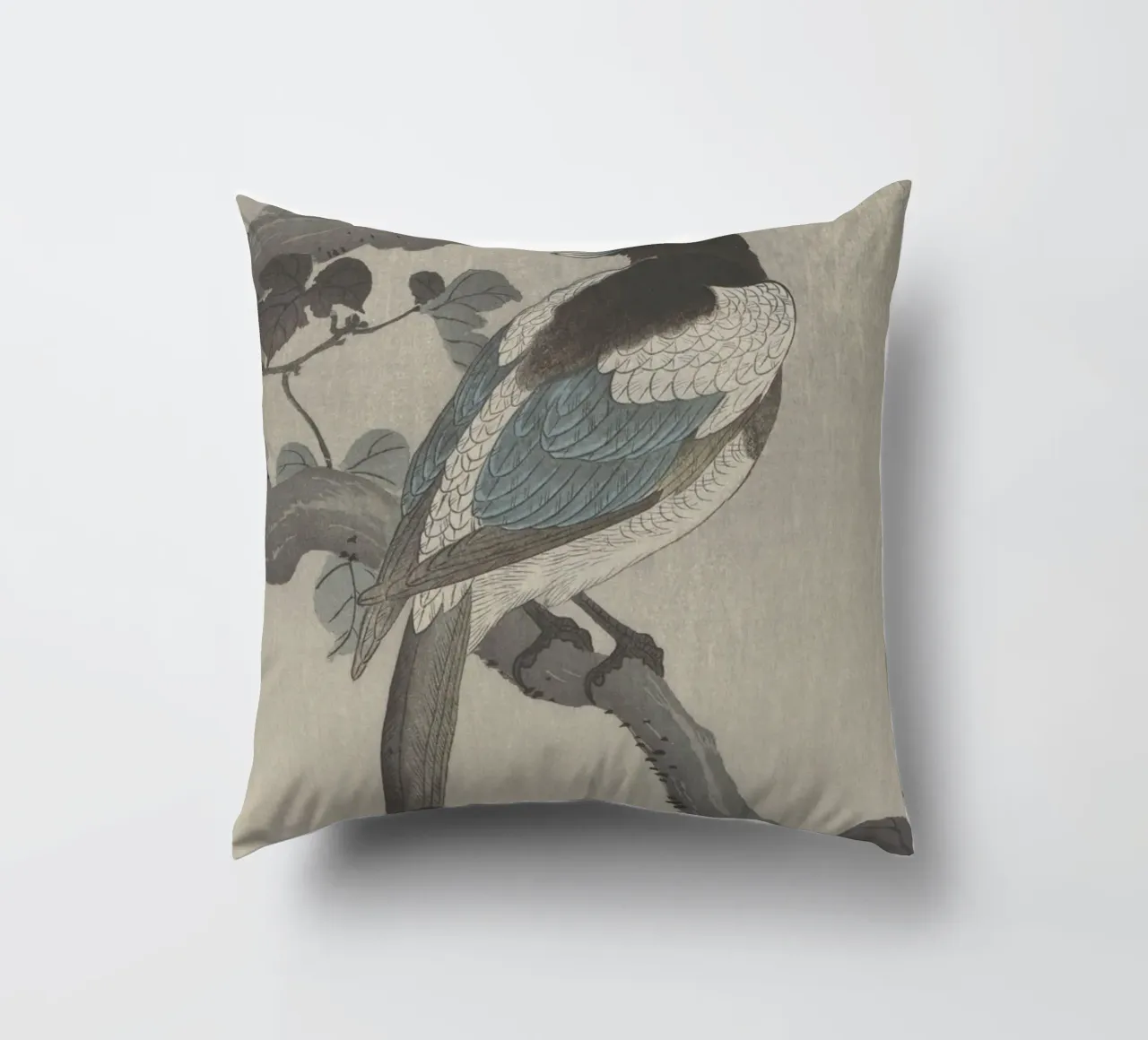 Magpie on tree branch - Ohara Koson decorative cushion by William Store