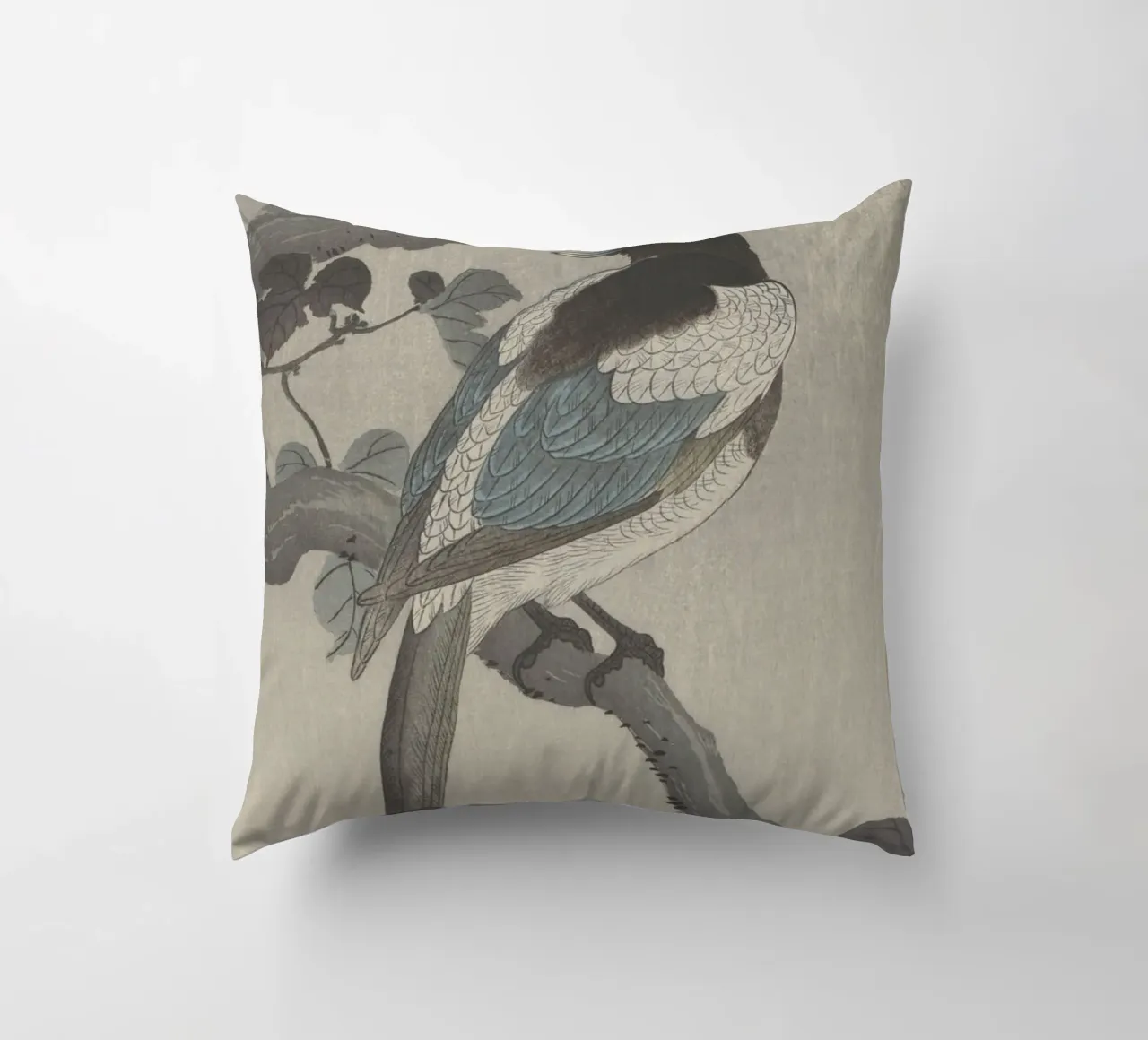 Magpie on tree branch - Ohara Koson decorative cushion by William Store