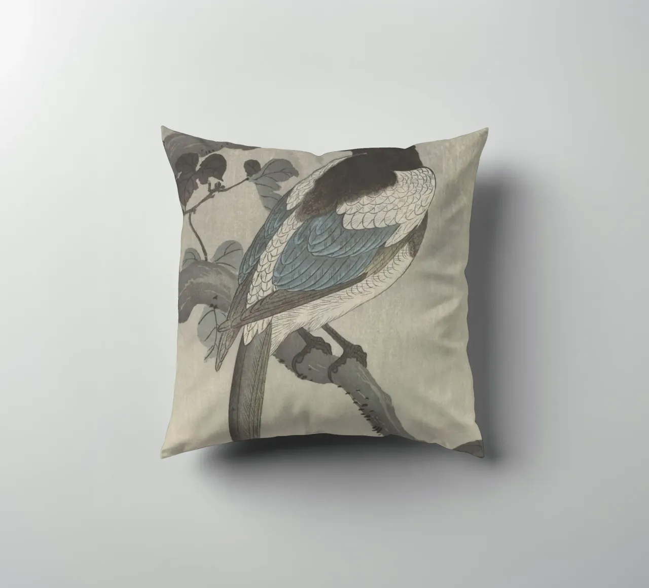 Magpie on tree branch - Ohara Koson decorative cushion by William Store