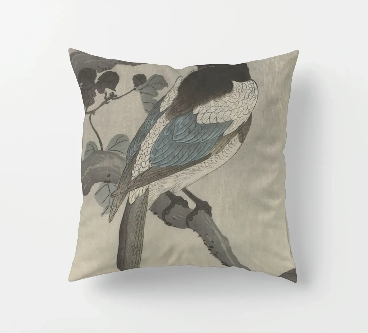 Magpie on tree branch - Ohara Koson decorative cushion by William Store