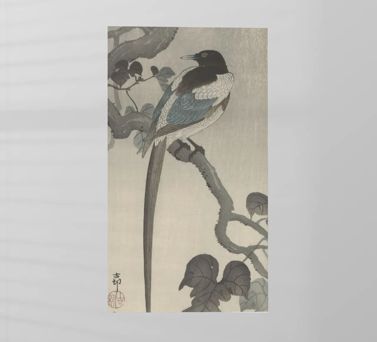 Gazza sul ramo di un albero - Ohara Koson pellicola backlit da William Store