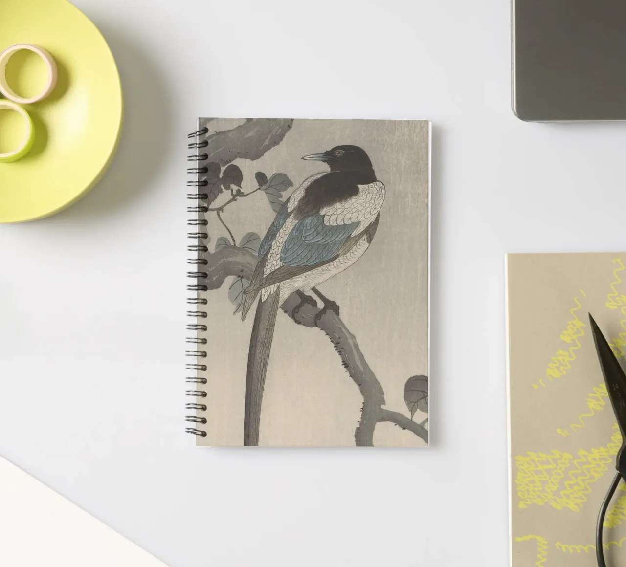 Magpie on tree branch - Ohara Koson spiral notebook by William Store