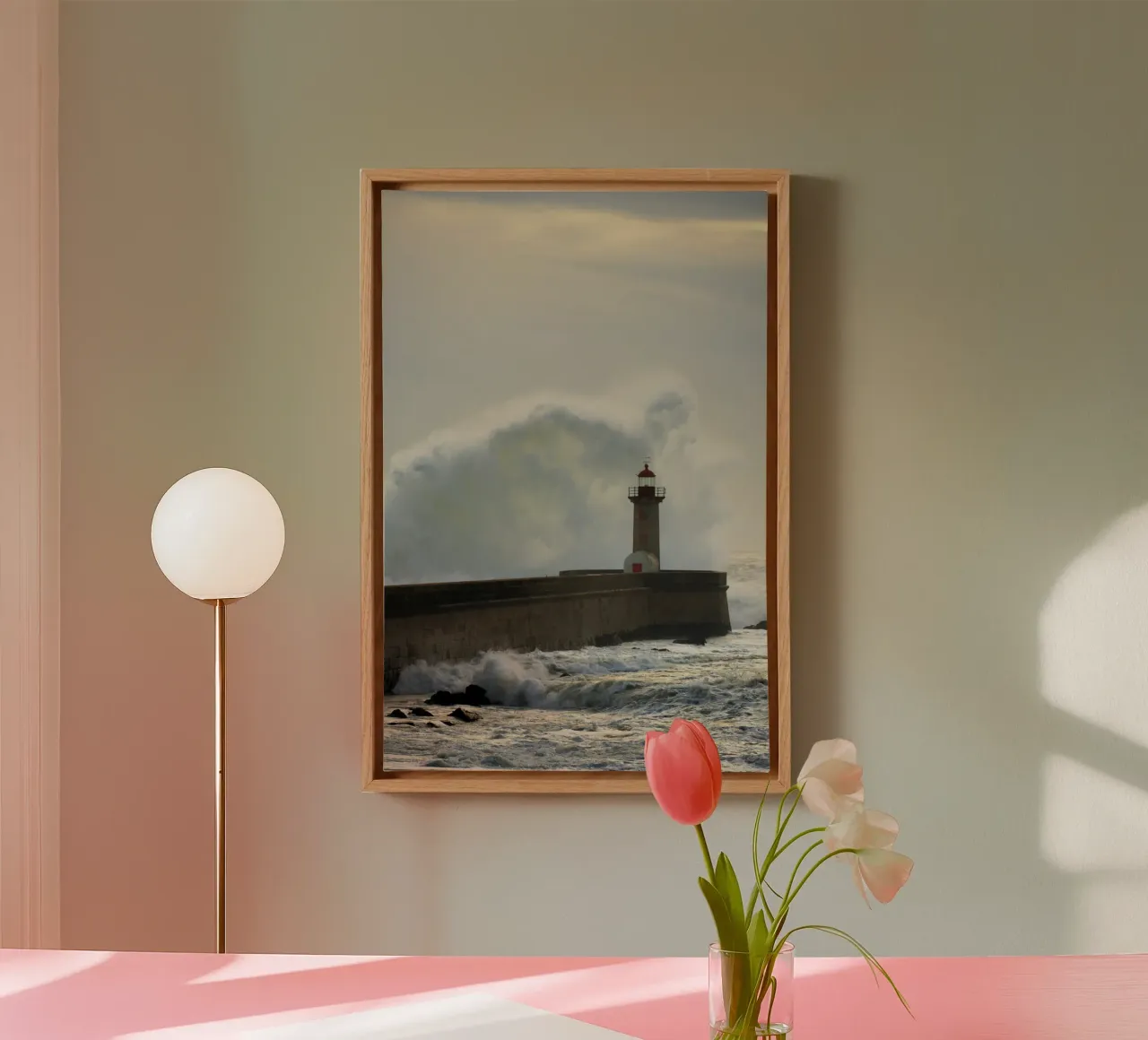 Lighthouse ocean canvas with Floater frame by Teresa André