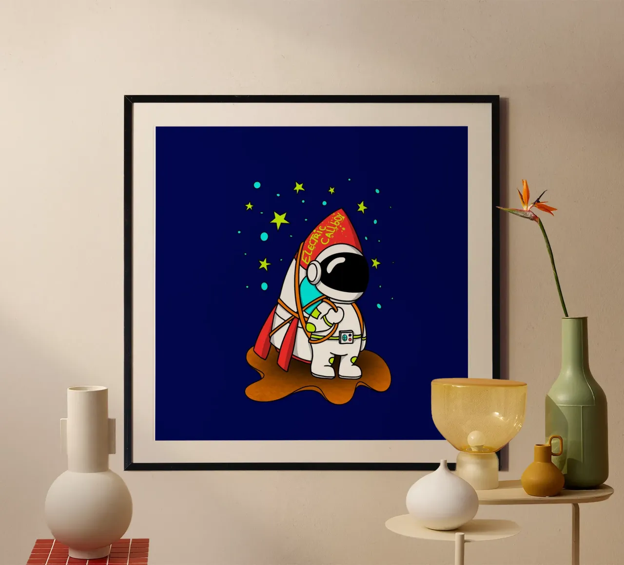 Spaceman - Chiamata elettrica poster con telaio in alluminio da Loobs
