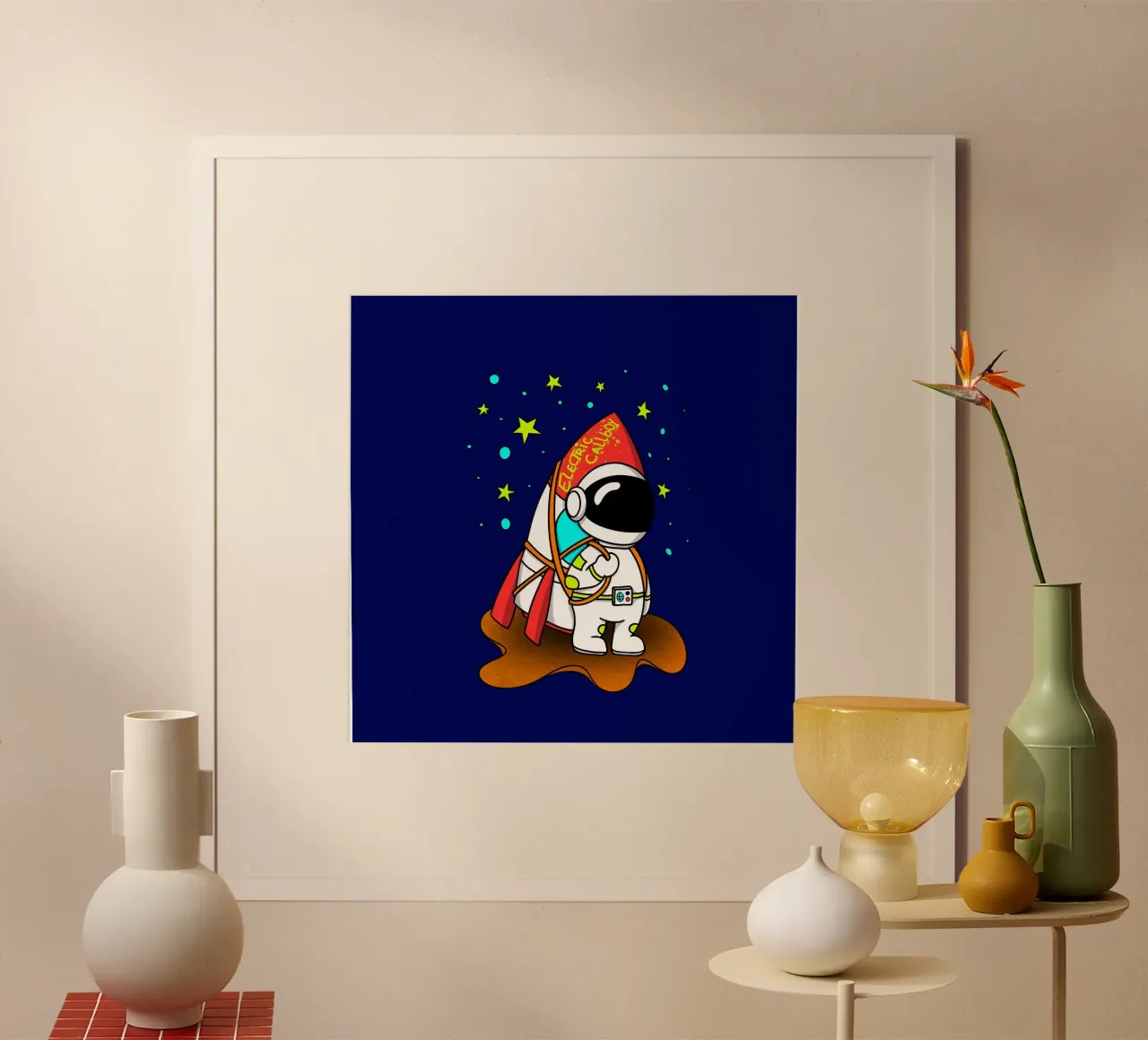 Spaceman - Chiamata elettrica poster con telaio in alluminio da Loobs