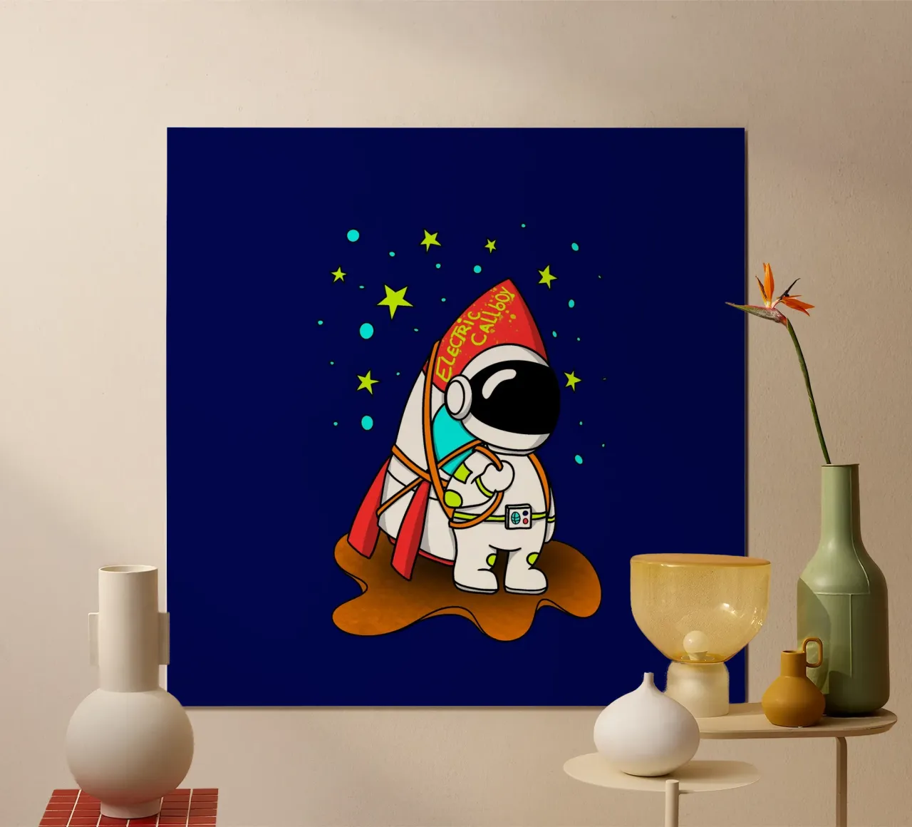 Spaceman - Chiamata elettrica poster con telaio in alluminio da Loobs
