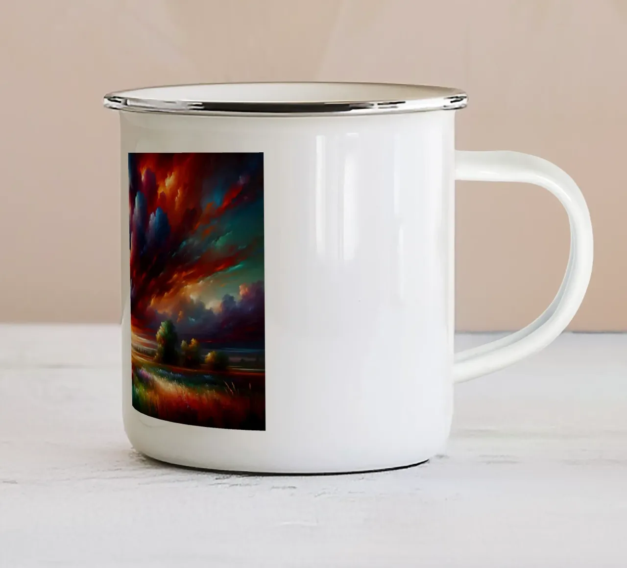 Acquerello Paesaggio colorato tazza in smalto da Chromatic Fusion Studio