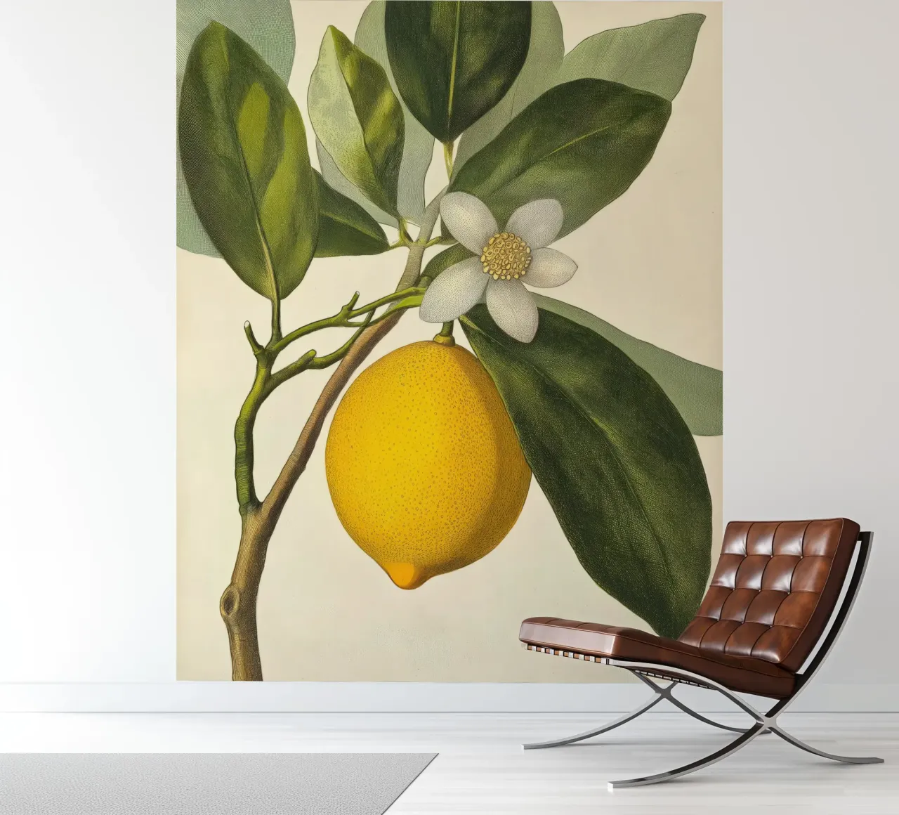 Lemon and Flower Retro Vintage Botanical Boho Tropical Fruit photo wallpaper by Gentle Echoes Art