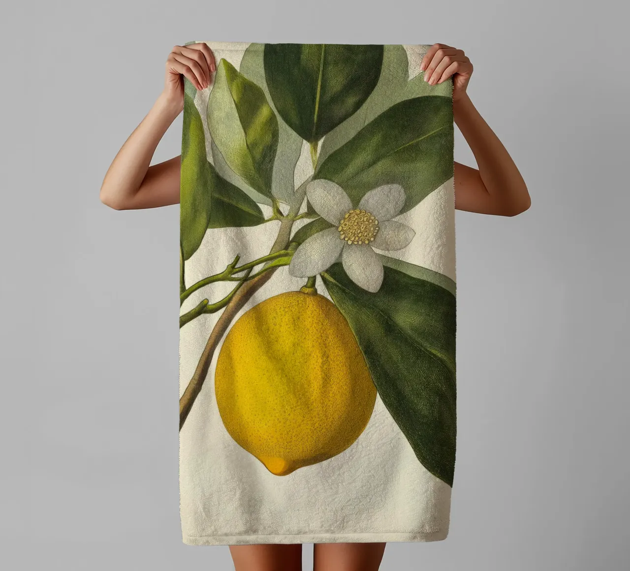 Limone e fiori Retro Vintage Botanico Boho Frutta Tropicale asciugamano da bagno da Gentle Echoes Art