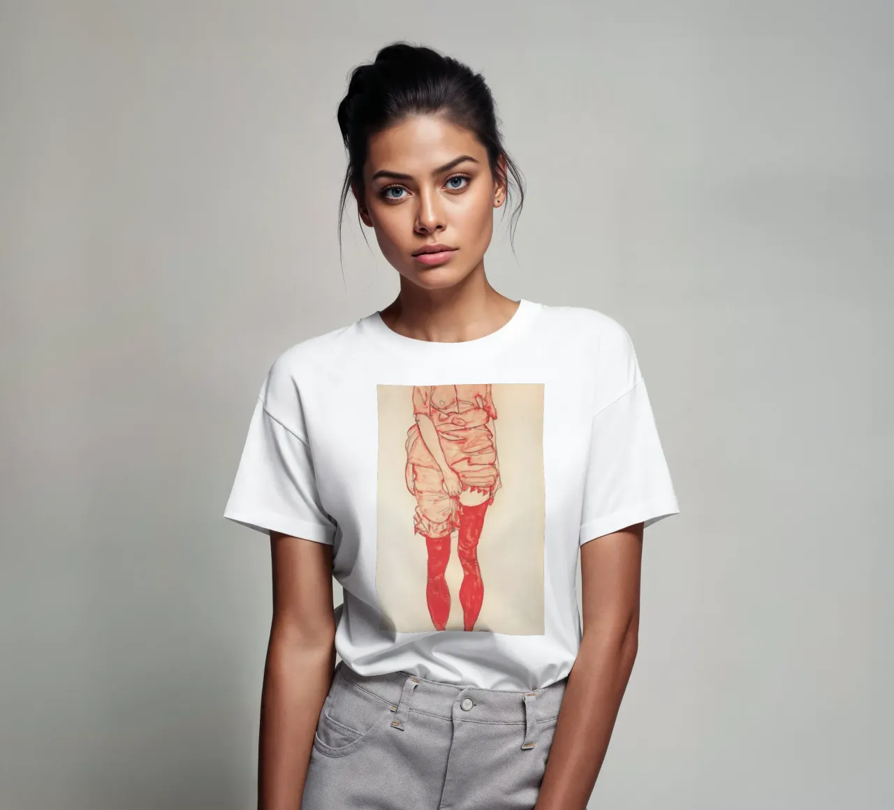 Egon Schiele - Donna in piedi in rosso t-shirt da William Store