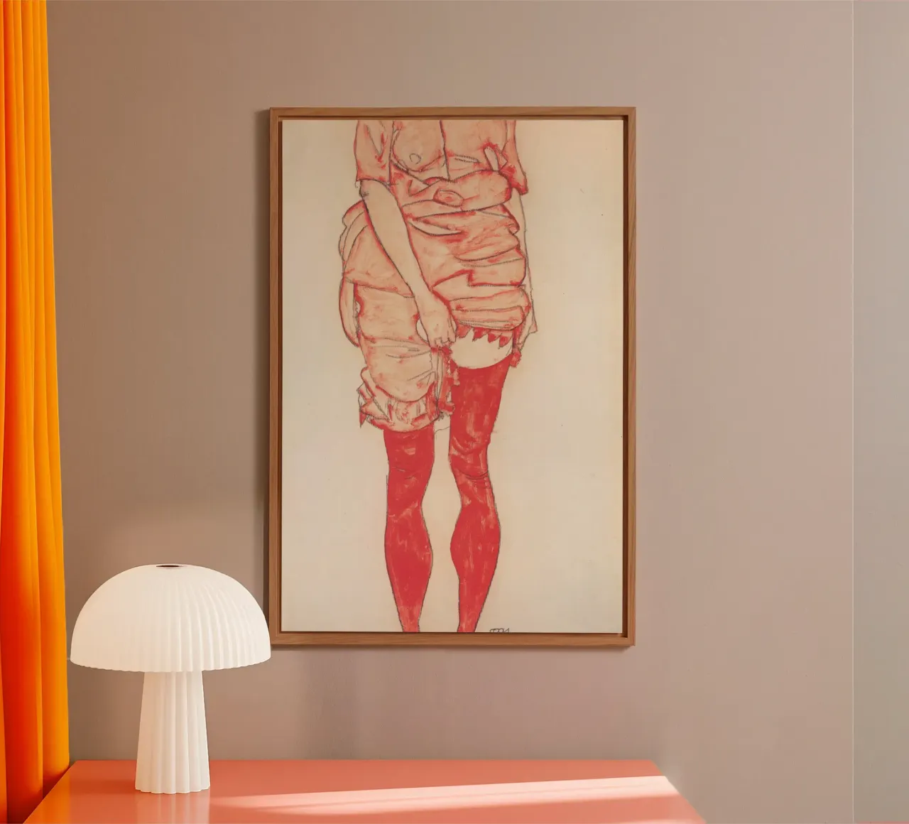 Egon Schiele - Donna in piedi in rosso alluminio dibond da William Store
