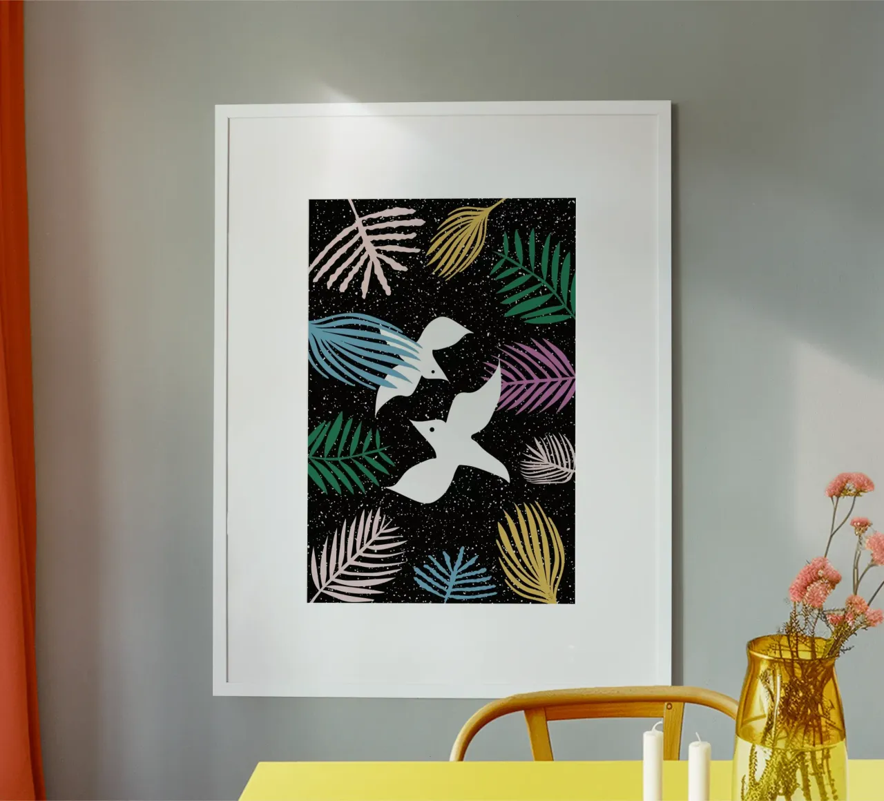 Birds of Paradise poster con telaio in alluminio da Linda Gobeta