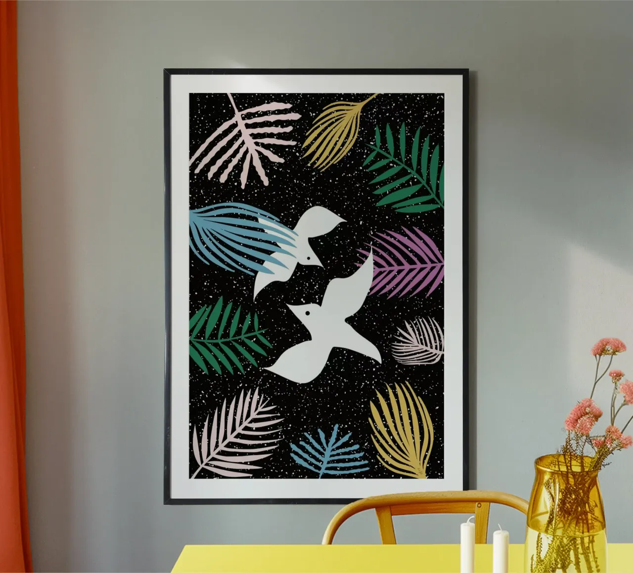 Birds of Paradise poster con telaio in alluminio da Linda Gobeta
