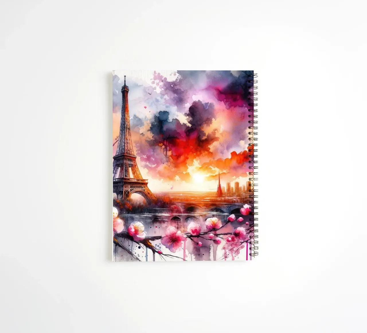 Watercolor Floral Paris Eiffel Tower spiral notebook by Chromatic Fusion Studio