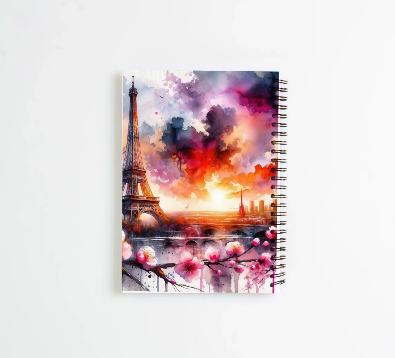 Watercolor Floral Paris Eiffel Tower spiral notebook by Chromatic Fusion Studio