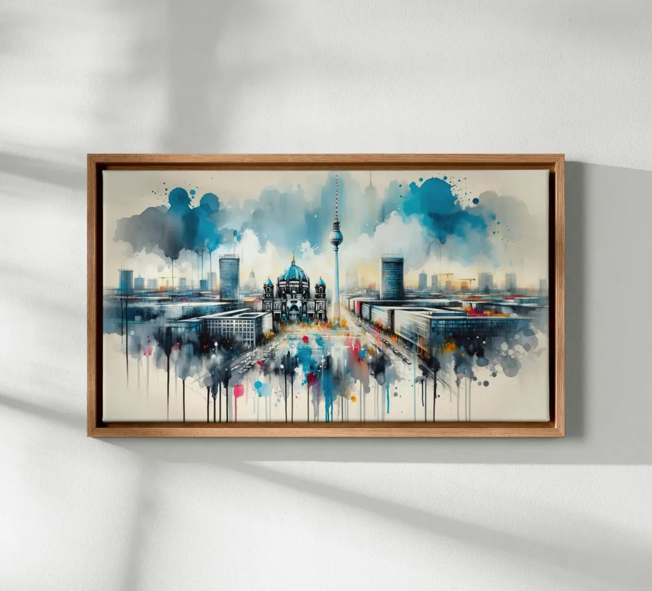 Watercolor Modern Architecture In Berlin canvas with Floater frame by Chromatic Fusion Studio