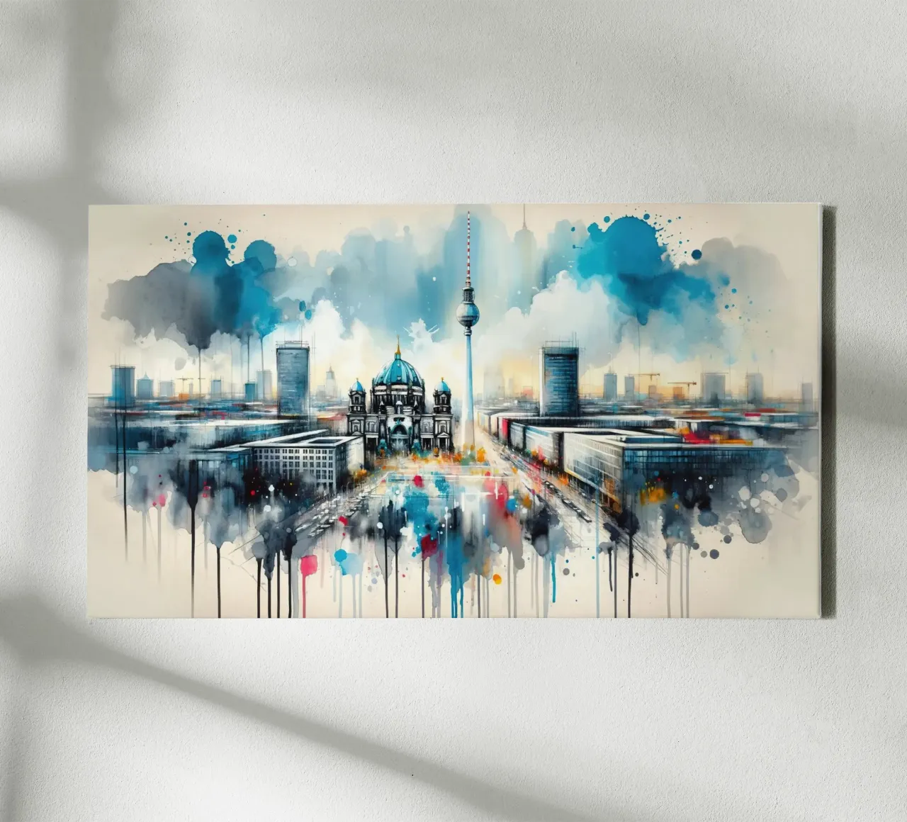 Watercolor Modern Architecture In Berlin canvas with Floater frame by Chromatic Fusion Studio
