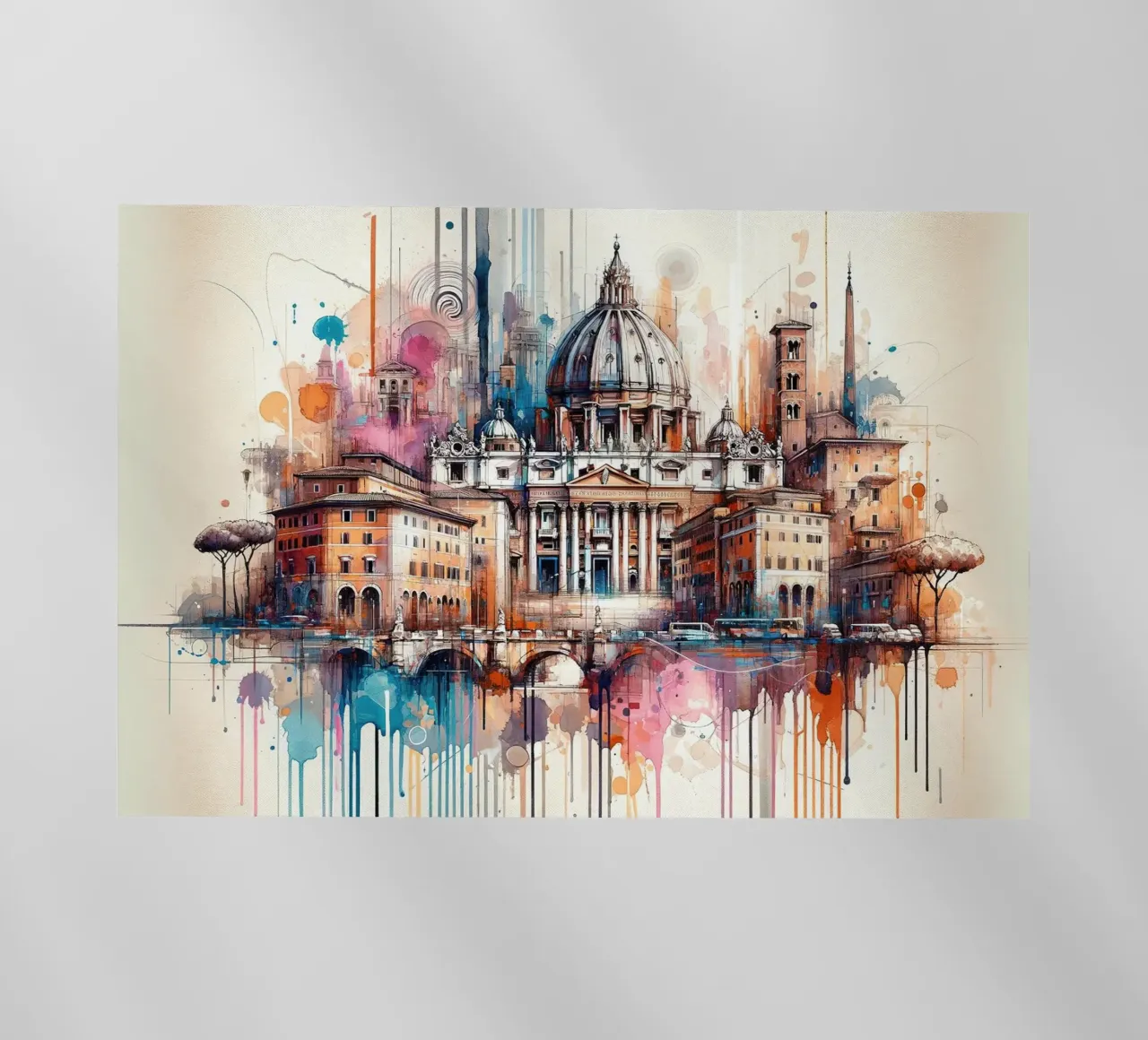 Acquerello Skyline di Roma pellicola backlit da Chromatic Fusion Studio