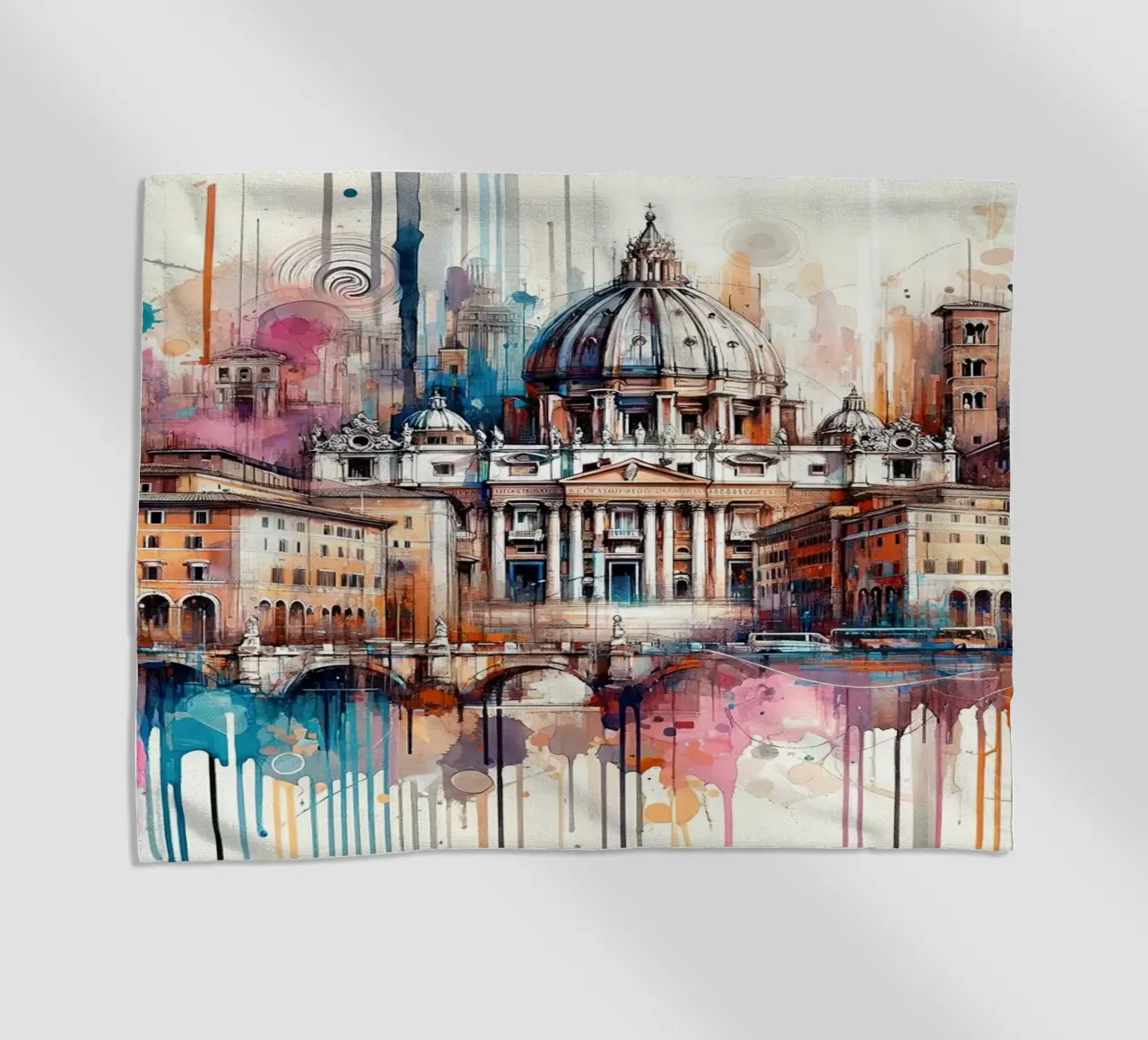 Acquerello Skyline di Roma telo mare da Chromatic Fusion Studio