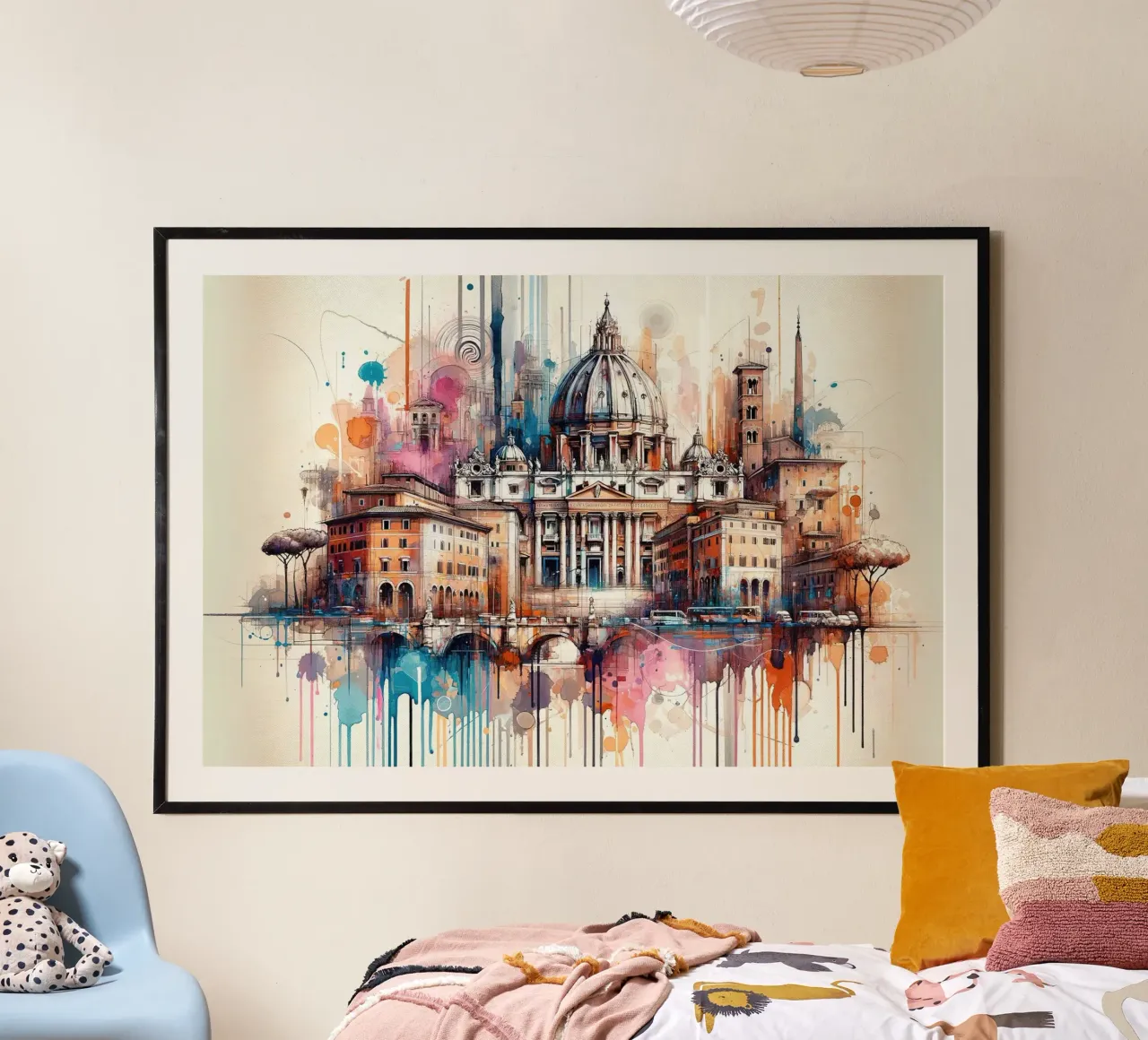 Watercolor Rome Skyline poster by Chromatic Fusion Studio