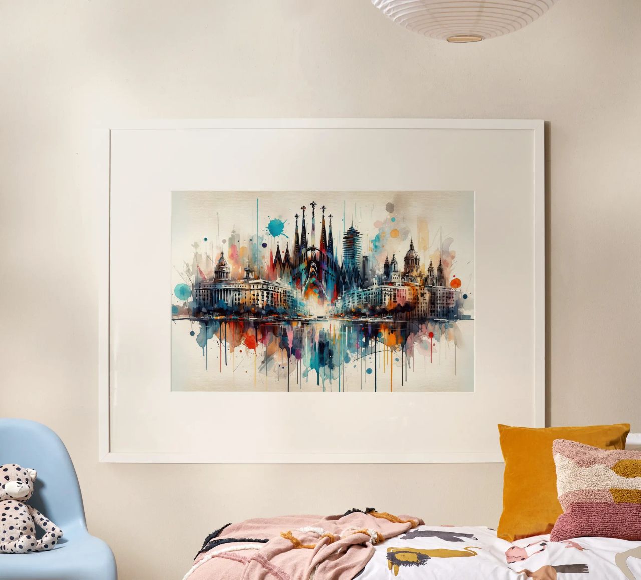 Watercolor Skyline Barcelona poster by Chromatic Fusion Studio