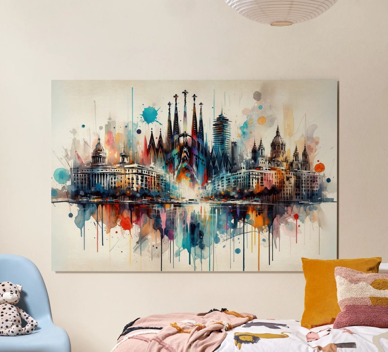 Watercolor Skyline Barcelona poster by Chromatic Fusion Studio