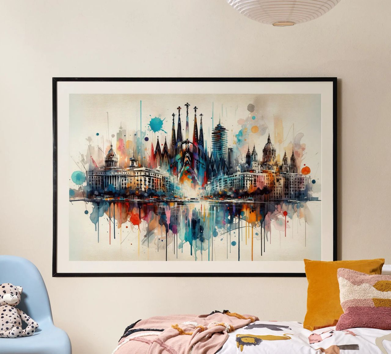 Watercolor Skyline Barcelona poster by Chromatic Fusion Studio