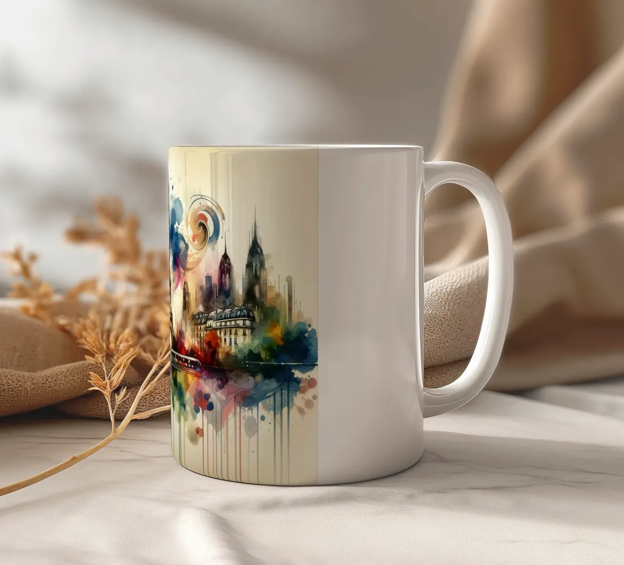 Acquerello Skyline Parigi tazza in ceramica da Chromatic Fusion Studio