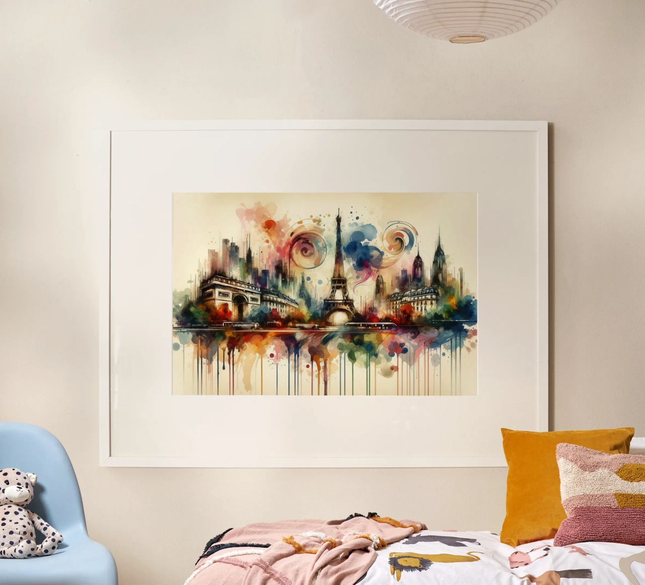 Aquarelle Skyline Paris poster de Chromatic Fusion Studio