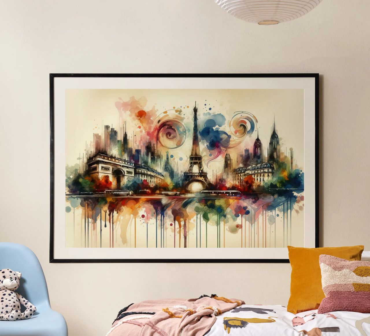 Aquarelle Skyline Paris poster de Chromatic Fusion Studio