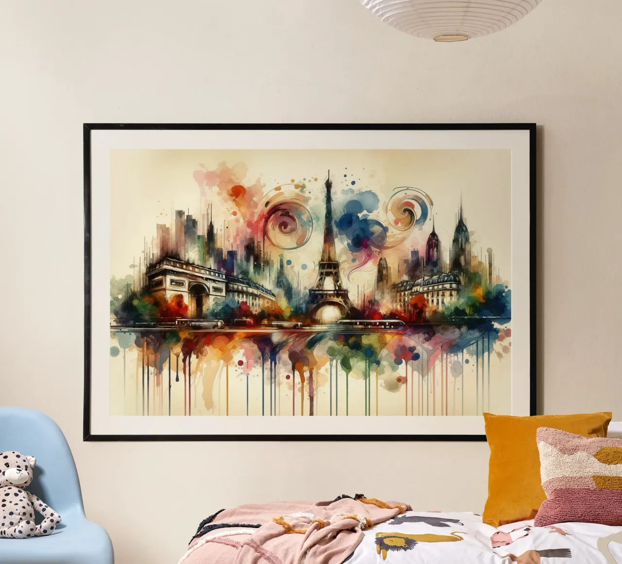 Watercolor Skyline Paris poster by Chromatic Fusion Studio
