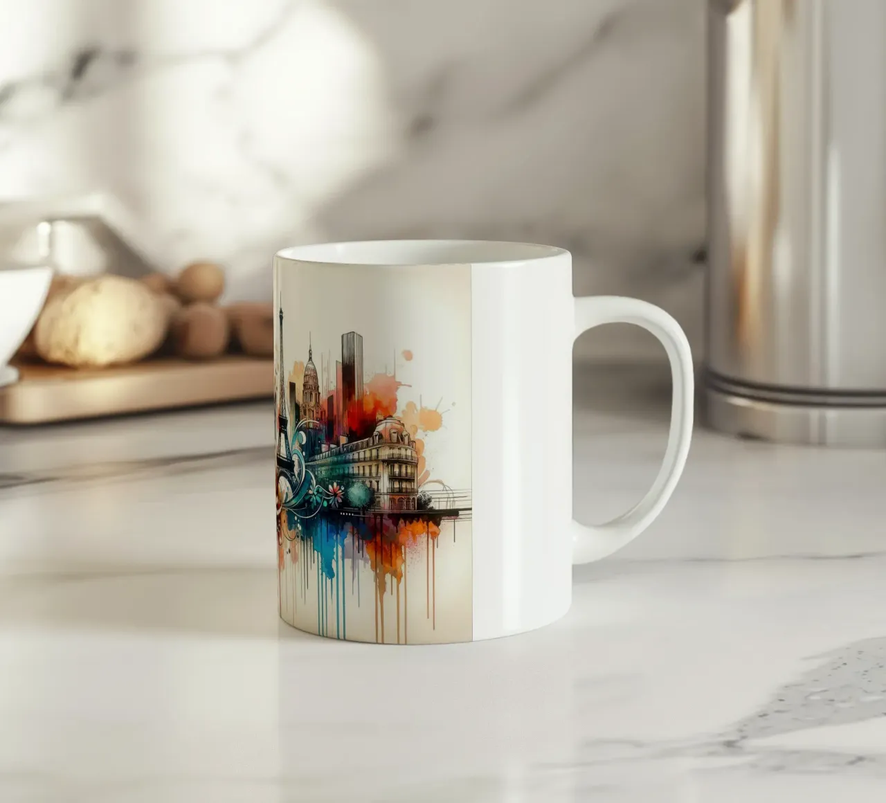 Acquerello Skyline Parigi tazza in ceramica da Chromatic Fusion Studio