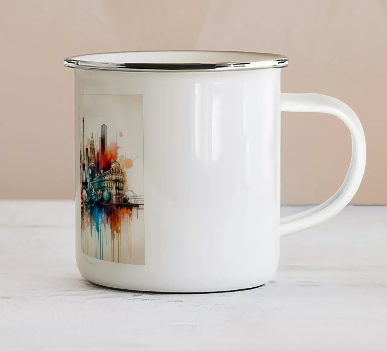 Acquerello Skyline Parigi tazza in smalto da Chromatic Fusion Studio
