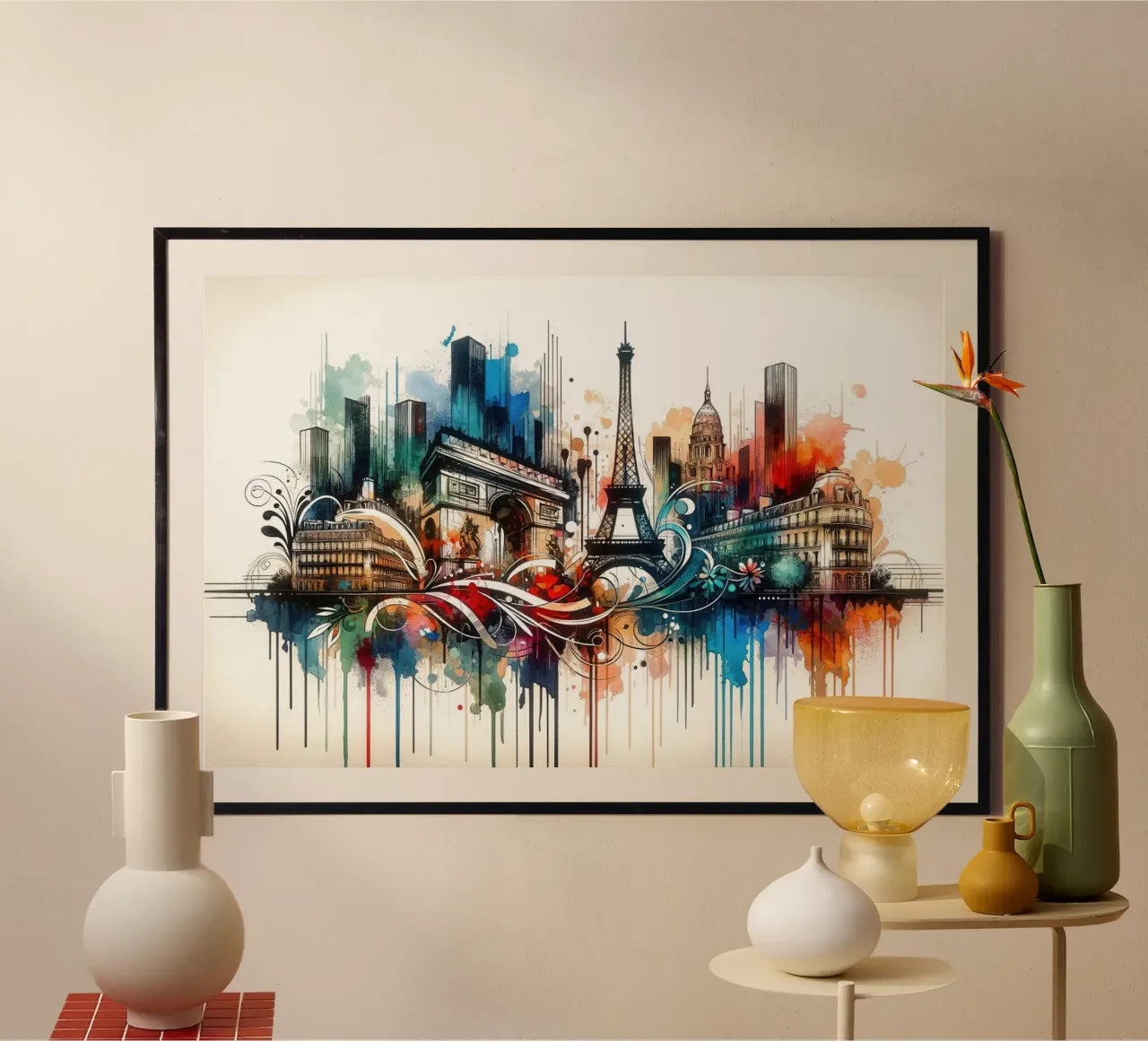 Watercolor Skyline Paris poster by Chromatic Fusion Studio