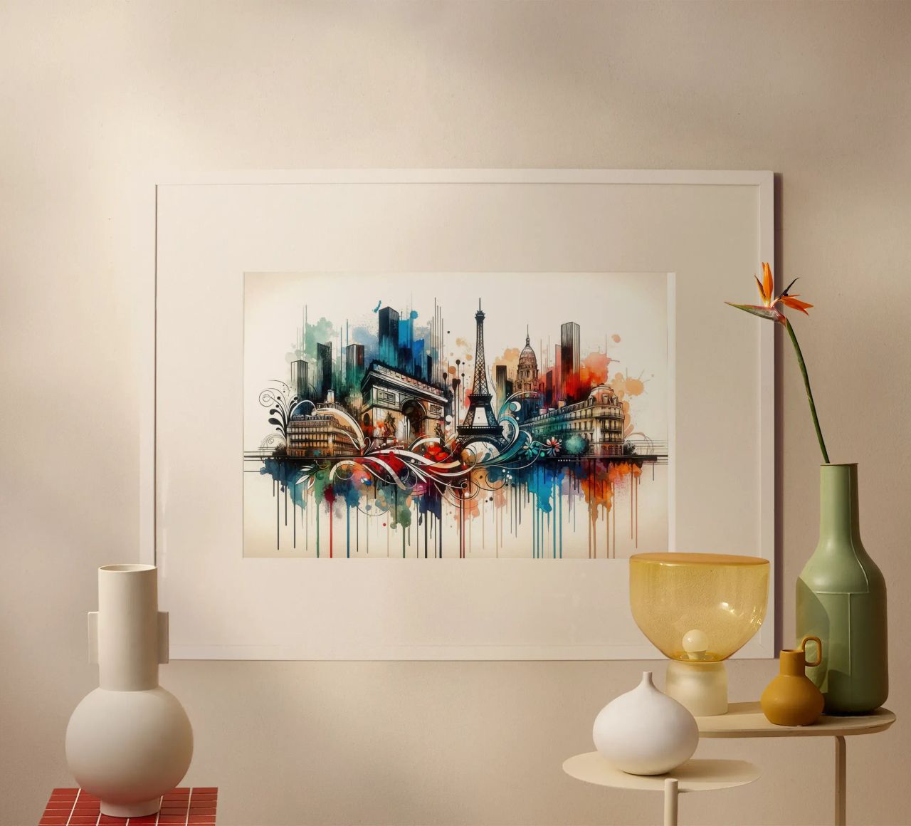Watercolor Skyline Paris poster by Chromatic Fusion Studio
