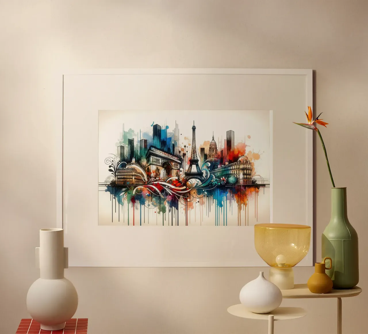 Watercolor Skyline Paris poster by Chromatic Fusion Studio