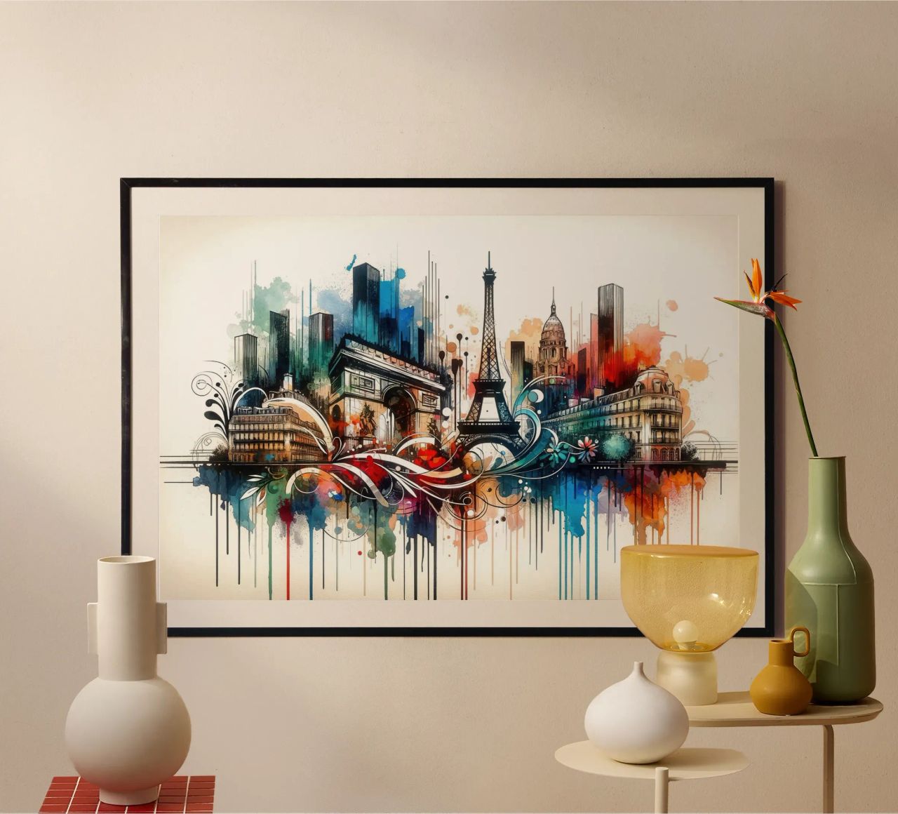 Watercolor Skyline Paris poster by Chromatic Fusion Studio