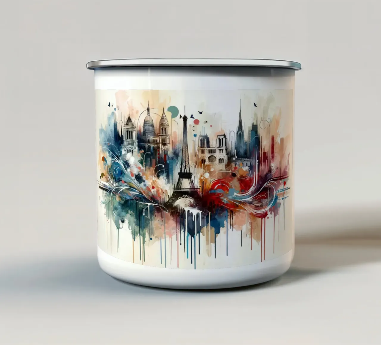 Acquerello Skyline Parigi tazza in smalto da Chromatic Fusion Studio