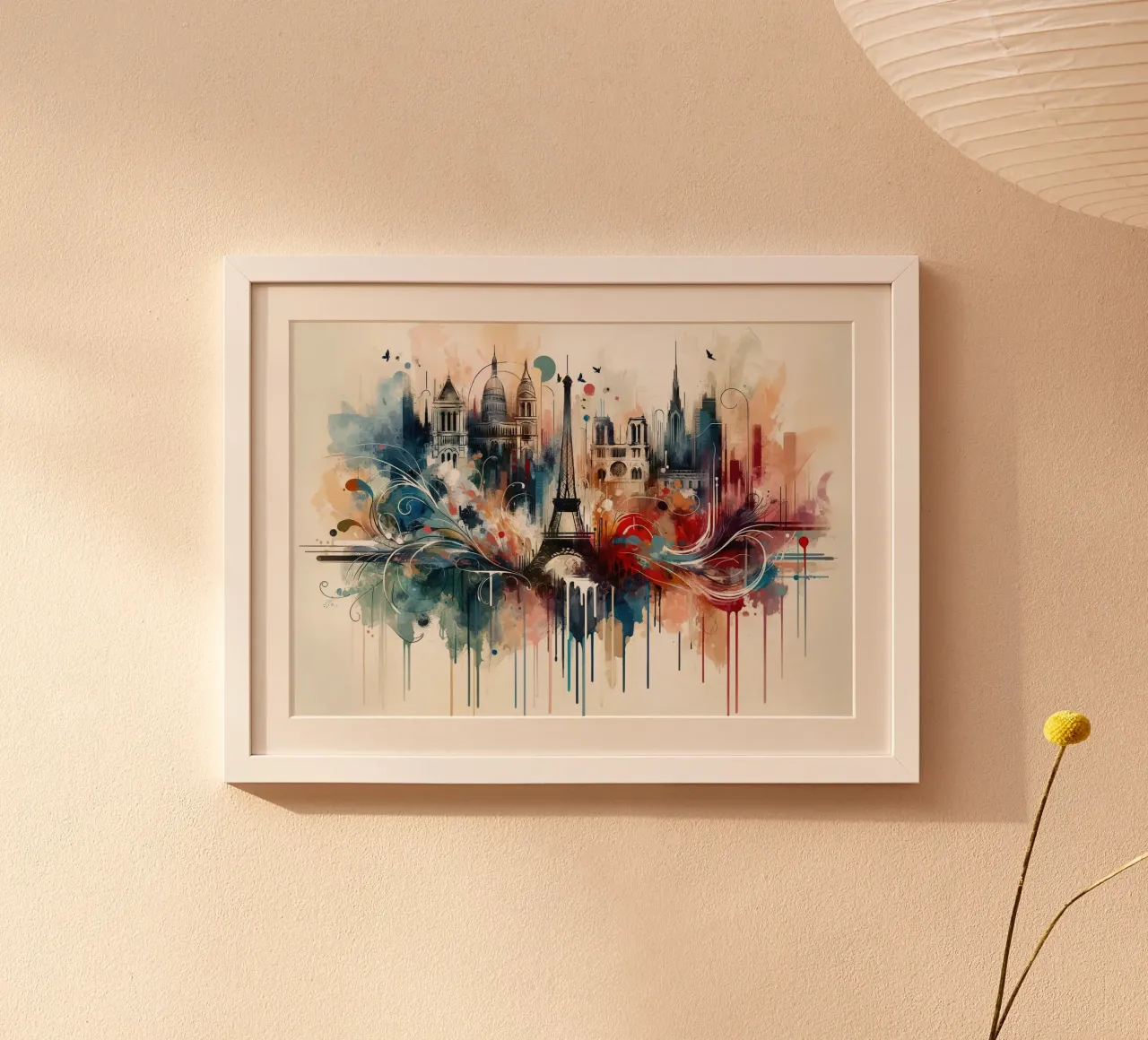 Acquerello Skyline Parigi poster con telaio in plastica da Chromatic Fusion Studio